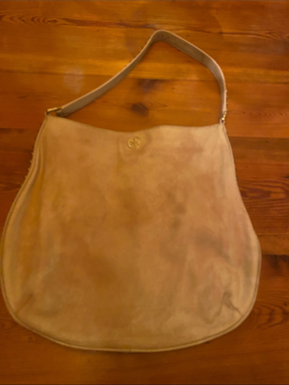 Tory Burch Suede Hobo Shoulder Bag - Beige